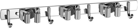 Porte-balai 3 fentes - Acier inoxydable - Système d'accrochage - Porte-outils de jardin - 38x11cm