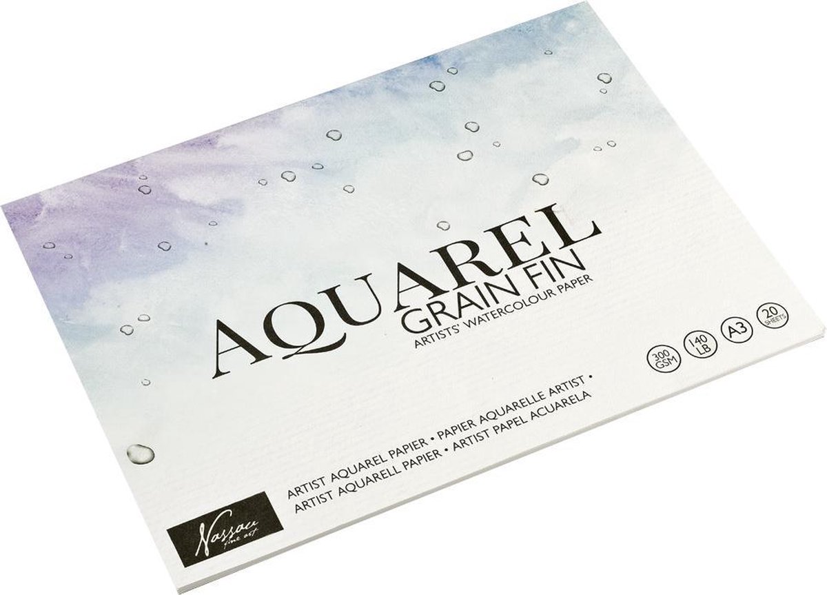Nassau Fine Art Aquarelpapier A3 Voor Kunstenaars | 20 losse vellen | Dikte: 300 g/m² | Premium aquarelpapier om te schilderen met aquarelverf & pastelkrijt | Kwaliteitspapier voor perfecte kleuren