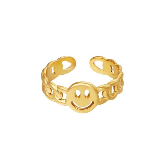 RVS Ring Smiley - Yehwang - Ring - One size - Goud