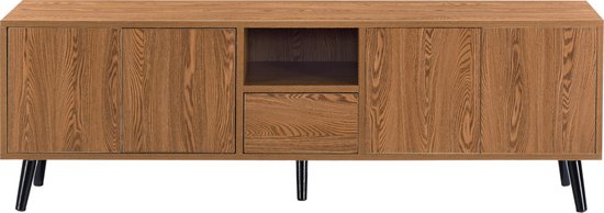 Meuble TV Hedemora occupé et ouvert 140x30x45,5 cm couleur bois