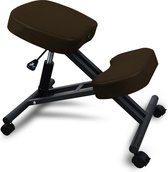 Ella® Kniestoel in Hoogte Verstelbaar - Ergonomische Bureaustoel - Werkkruk - Max 130 kg - Staal, Bruin Leer