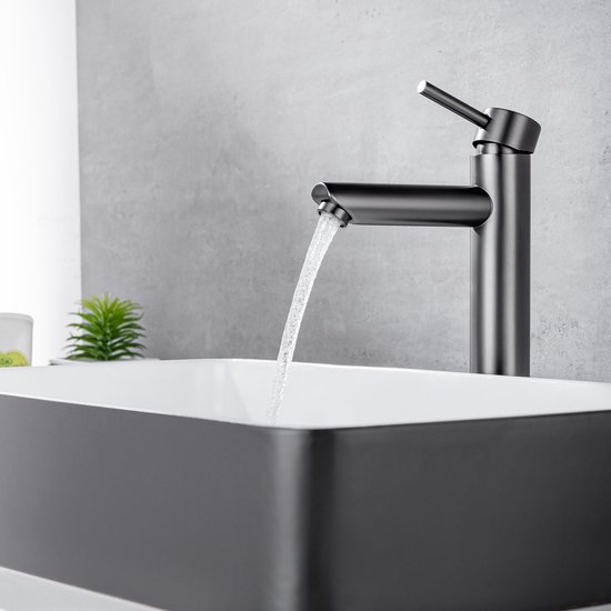 LOMAZOO Wastafelkraan Hoge Uitloop Gun Metal Zwart Gunmetal