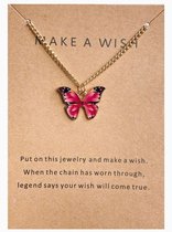 Doe een wens - Vlinderketting - Goudkleurig, roze - Dierbaar cadeau - Damesdingetjes