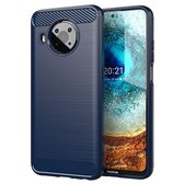 Nokia X10 / Nokia X20 Hoesje - MobyDefend TPU Gelcase - Geborsteld Metaal + Carbonlook - Navy Blauw - GSM Hoesje - Telefoonhoesje Geschikt Voor: Nokia X10 / Nokia X20