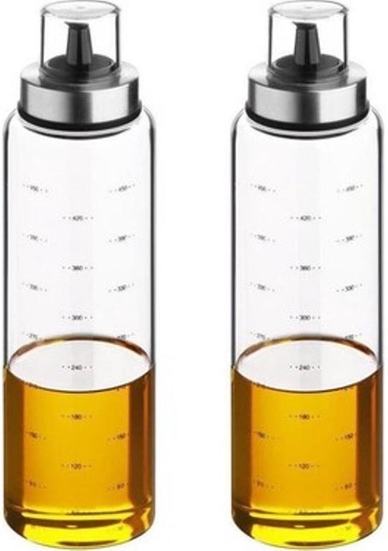 Gvolatee Oliefles, 2 stuks, glas, 500 ml, azijn- en oliedispenser met schenktuit, trechter, anti Gvolatee Oliefles, 2 stuks, glas, 500 ml, azijn- en oliedispenser met schenktuit, trechter, anti