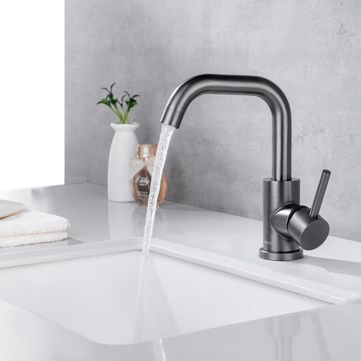 LOMAZOO Wastafelkraan Gun Metal Zwart Gunmetal Badkamerkraan