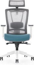 Kangaro bureaustoel - luxe netstof - multi verstelbaar met hoofdsteun - grijs/blauw - K-850140