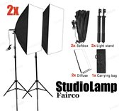 2Pcs Studiolamp Met Tas en Lamp - Foto Studio Verlichting Kit, Achtergrond Support System Soft box Paraplu tripod Stand - fotolamp fotografie softbox Met Statief 210Cm -  Soft box