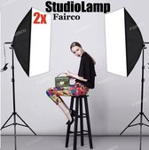 2Pcs Studiolamp Incl. softbox en Stand 210Cm - Foto Studio Verlichting Kit, Achtergrond Support System Soft box Paraplu tripod Stand - fotolamp fotografie softbox - FAIRCO