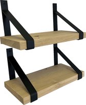 GoudmetHout Prijstopper - Set Eiken Wandplanken - Industrieel Wandrek - 50x25 cm - Industriële Plankdragers - Staal - Zonder Coating