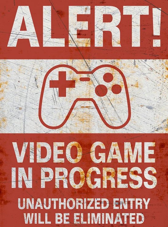 Signs-USA - Video Game in Progress - Rétro patiné - Plaque murale - 33 x 44 cm