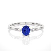 Witgouden dames ring, solitaire blauwe tanzaniet edelsteen - 14 karaat witgoud