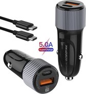 Autolader USB-A & USB-C met USB-C Oplaadkabel - Snellader - Auto Lader - Sigarettenaansteker Oplader - Geschikt voor Lenovo K4 / K8 / Lenovo Tab E10/E7/E8/E9/M8/M9/M10/Yoga/P11/Pro/Plus/Table