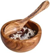 Meuslikom / ontbijtkom met lepel - Olijfhout  Ø 14 cm