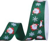 Kerst Lint 25mm (2,5cm) | Grosgrain Ripsband | Luxe Kerstlint | Happy Kerstman Sneeuwvlok | Donker Groen (587) | Rol: 10 Meter