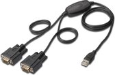 Digitus USB 2.0 - 2x RS-232 seriële kabel Zwart 1,5 m USB Type-A DB-9