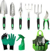 HN® Tuingereedschapset | 9-delige aluminium tuingereedschapset | Bonsaigereedschap met snoeischaar Plantschepje Onkruidsnijder Hark Onkruidvork Spitse schep Tuinhandschoenen Sproeier Tuintas
