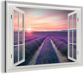 Wanddecoratie Metaal - Aluminium Schilderij Industrieel - Doorkijk - Zonsondergang - Lavendel - 30x20 cm - Dibond - Foto op aluminium - Industriële muurdecoratie - Voor de woonkamer/slaapkamer