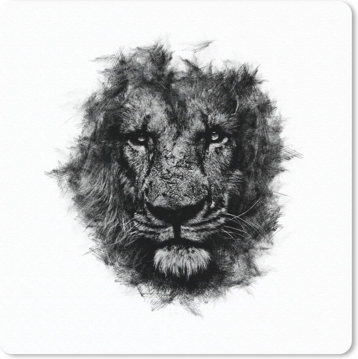 Muismat 20x20 cm - Mousepad Leeuw - Zwart - Wit - Muismatten