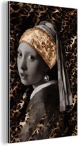 Wanddecoratie Metaal - Aluminium Schilderij Industrieel - Het meisje met de parel - Johannes Vermeer - Goud - 80x120 cm - Dibond - Foto op aluminium - Industriële muurdecoratie - Voor de woonkamer/slaapkamer