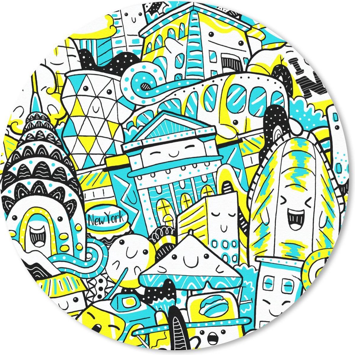 Muismat rond 20x20 cm - Mousepad New York - Tekening - Blauw - Ronde muismatten