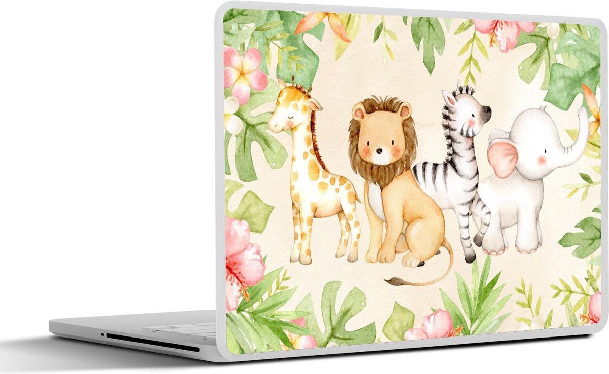 Laptop sticker - 13.3 inch - Jungle - Dieren - Bloemen - Planten - 31x22,5cm - Laptopstickers - Laptop skin - Cover