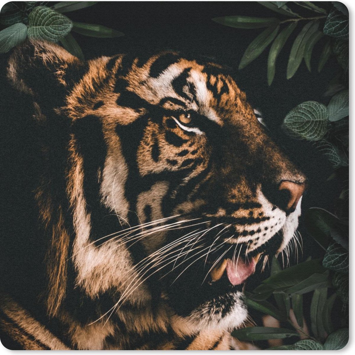 Muismat 20x20 cm - Mousepad Tijger - Bladeren - Dier - Muismatten