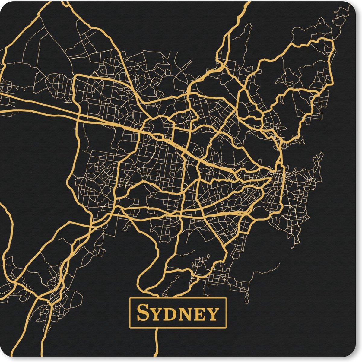Muismat 30x30 cm - Mousepad Kaart - Sydney - Australië - Goud - Zwart - Muismatten
