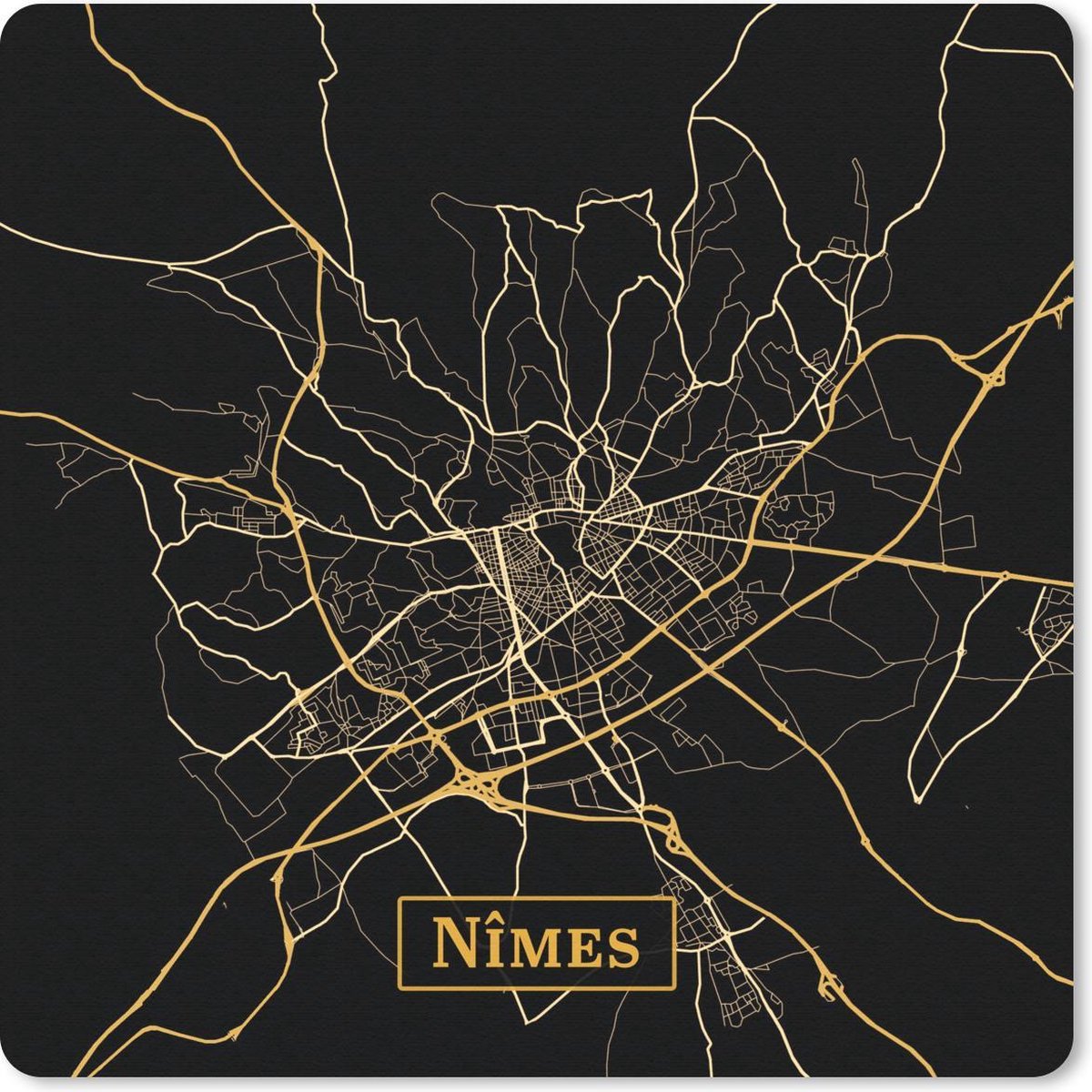 Muismat 20x20 cm - Mousepad Kaart - Nîmes - Goud - Zwart - Muismatten