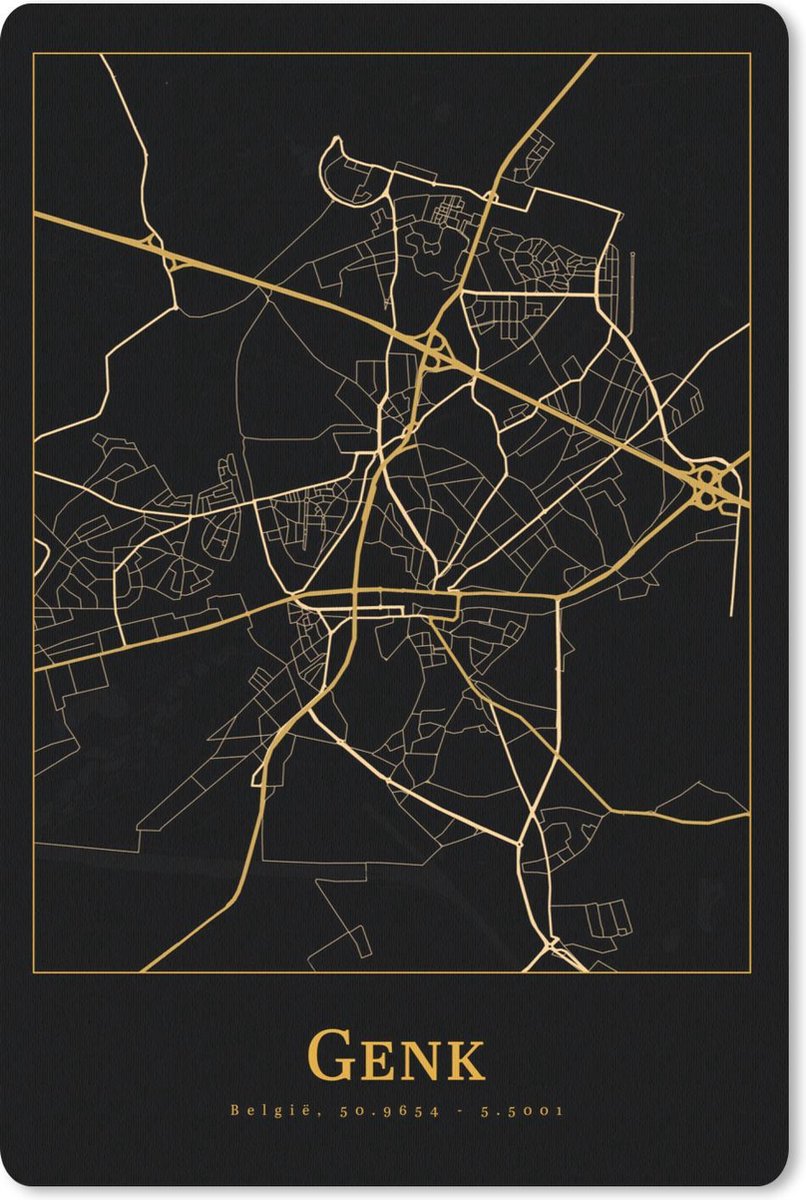 Muismat 18x27 cm - Mousepad Kaart - Genk - Simpel - Goud - Zwart - Muismatten