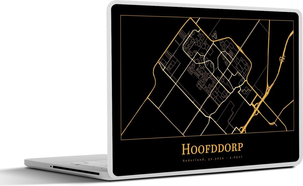 Laptop sticker - 17.3 inch - Kaart - Hoofddorp - Goud - Zwart - 40x30cm - Laptopstickers - Laptop skin - Cover