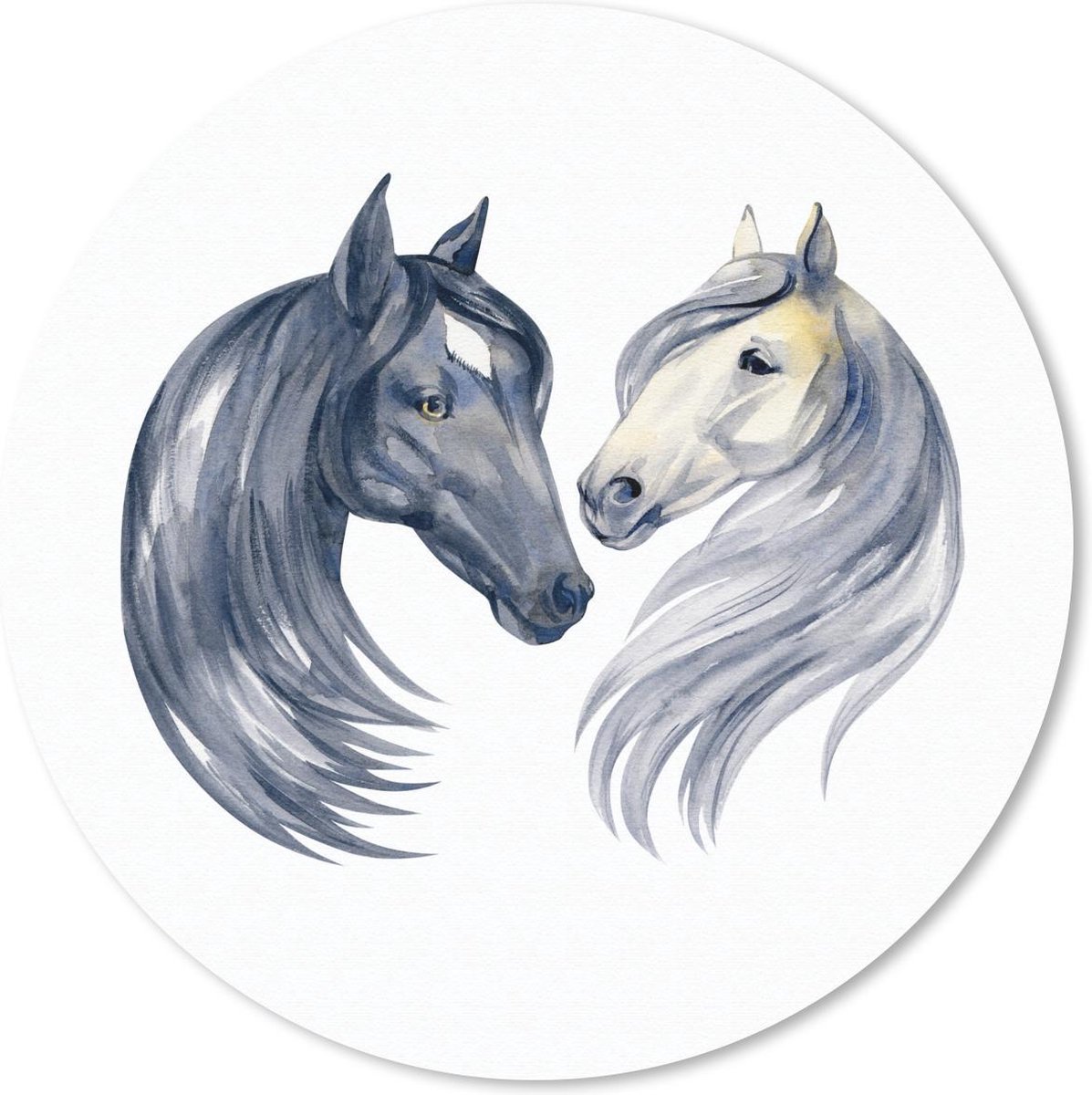 Muismat - Mousepad - Rond - Paarden - Waterverf - Wit - Meisjes - Kinderen - Meiden - 30x30 cm - Ronde muismat