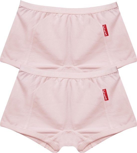 Twee lichtroze boxershorts voor meisjes, op elkaar gestapeld.