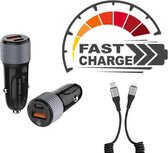 Magic Autolader USB & USB-C - FastCharge 4.0 PD 36W - Zwart - Inclusief USB-C naar Lightning Kabel Snoer Opladerkabel