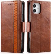 CaseNeo Business Splicing Dual Magnetic Buckle Horizontal Flip PU Leather Case met Houder & Kaartsleuven & Portemonnee Voor iPhone 12/12 Pro (Bruin)