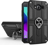 Voor Samsung Galaxy J2 Prime koolstofvezelpatroon pc + TPU-beschermhoes met ringhouder (zwart)