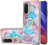 Voor Geschikt voor Xiaomi Mi 11i/Poco F3/Redmi K40/Redmi K40 Pro Galvaniseren Patroon IMD TPU Shockproof Case met Strass Ring Houder (Milky Way Blue Marble)