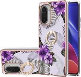 Voor Geschikt voor Xiaomi Mi 11i/Poco F3/Redmi K40/Redmi K40 Pro Galvaniseren Patroon IMD TPU Shockproof Case met Strass Ring Houder (Paarse Bloem)