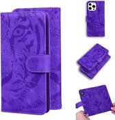 Tiger Embossing Pattern Horizontal Flip Leather Case met houder & kaartsleuven & portemonnee voor iPhone 13 Pro Max (paars)