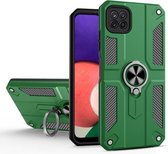 Voor Samsung Galaxy A22 5G koolstofvezelpatroon pc + TPU-beschermhoes met ringhouder (groen)