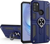 Voor Motorola Moto G50 koolstofvezelpatroon pc + TPU-beschermhoes met ringhouder (saffierblauw)