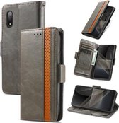 Voor Sony Xperia Ace II Case Neo Business Splicing Dual Magnetische Gesp Horizontale Flip PU Lederen Case met Houder & Kaartsleuven & Portemonnee (Grijs)