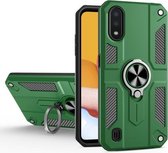 Voor Samsung Galaxy A01 koolstofvezelpatroon pc + TPU-beschermhoes met ringhouder (groen)