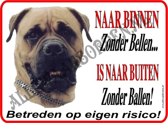 Bullmastiff 118 Waakbord Naar Binnen Zonder Bellen - 15 x 20 cm