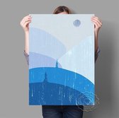 Blue Mountains Abstract Landschap Print Poster Wall Art Kunst Canvas Printing Op Papier Met Waterproof Inkt 55x80cm Multi-color