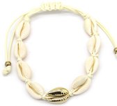 Armband-met schelpen beige en goud-verstelbaar (Pull Tie)-Musthaves