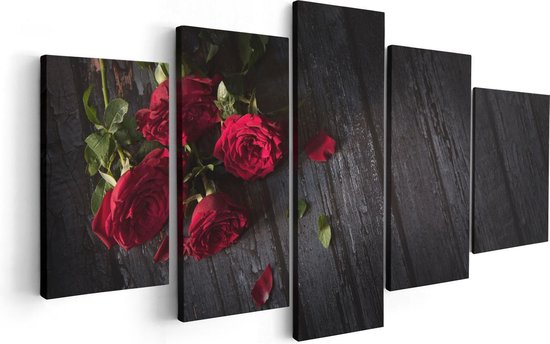 Artaza - Pentaptyque de peinture sur toile - Roses rouges sur le Terre - 100x50 - Photo sur toile - Impression sur toile