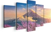 Artaza Canvas Schilderij Vijfluik Fuji Berg Met Roze Bloesembomen - Bloemen - 100x50 - Foto Op Canvas - Canvas Print