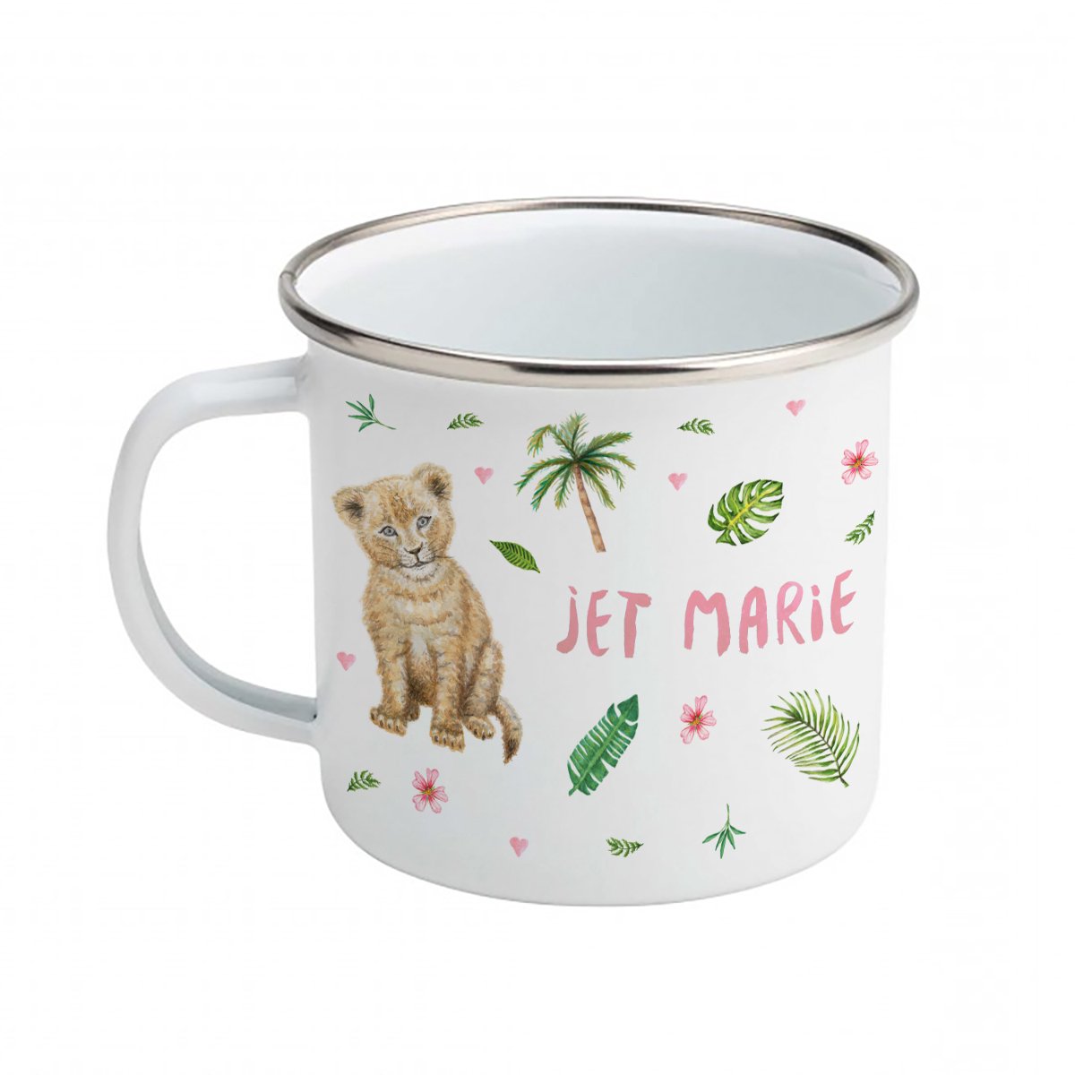 World of Mies emaille mok met naam - Tijger - Gepersonaliseerde drinkbeker - kraamcadeau - Dieren in aquarel - Geschilderd door Mies