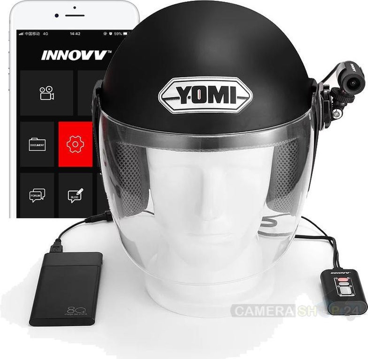 INNOVV C5 lichte helmcamera met steun - Full HD - App - G-sensor - DVR opname-unit - IP68 waterdicht